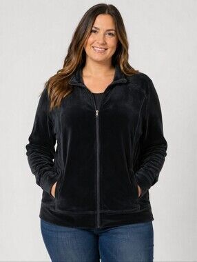 IZOD Movement Women's Black Velour Zip-Up Jacket Size Extra Large Soft Stretch